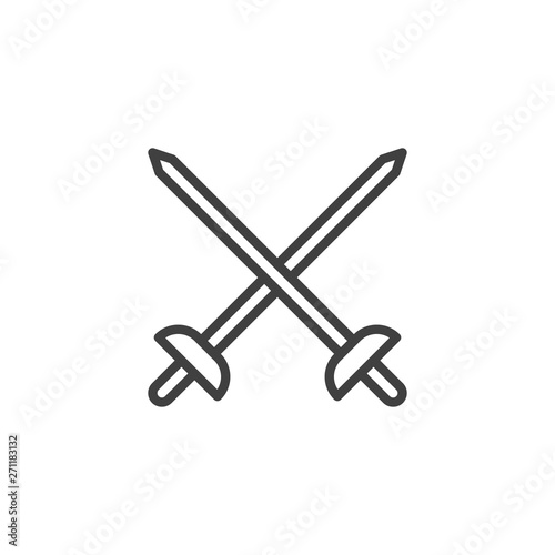 Fencing Swords line icon. linear style sign for mobile concept and web design. Crossed swords outline vector icon. fencing sport symbol, logo illustration. Vector graphics