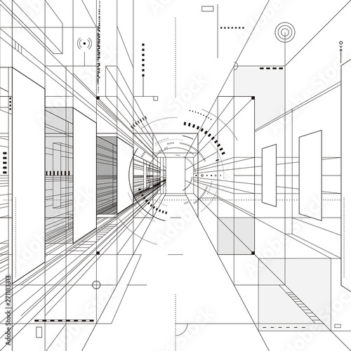 Abstract architecture perspective 3D illustration background.  