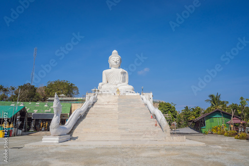 Big Buddha statue Was built on a high hilltop of Phuket Thailand Can be seen from a distance