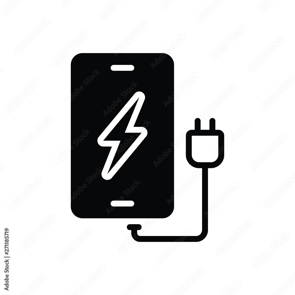 Black solid icon for phone charging Black solid icon for phone charging