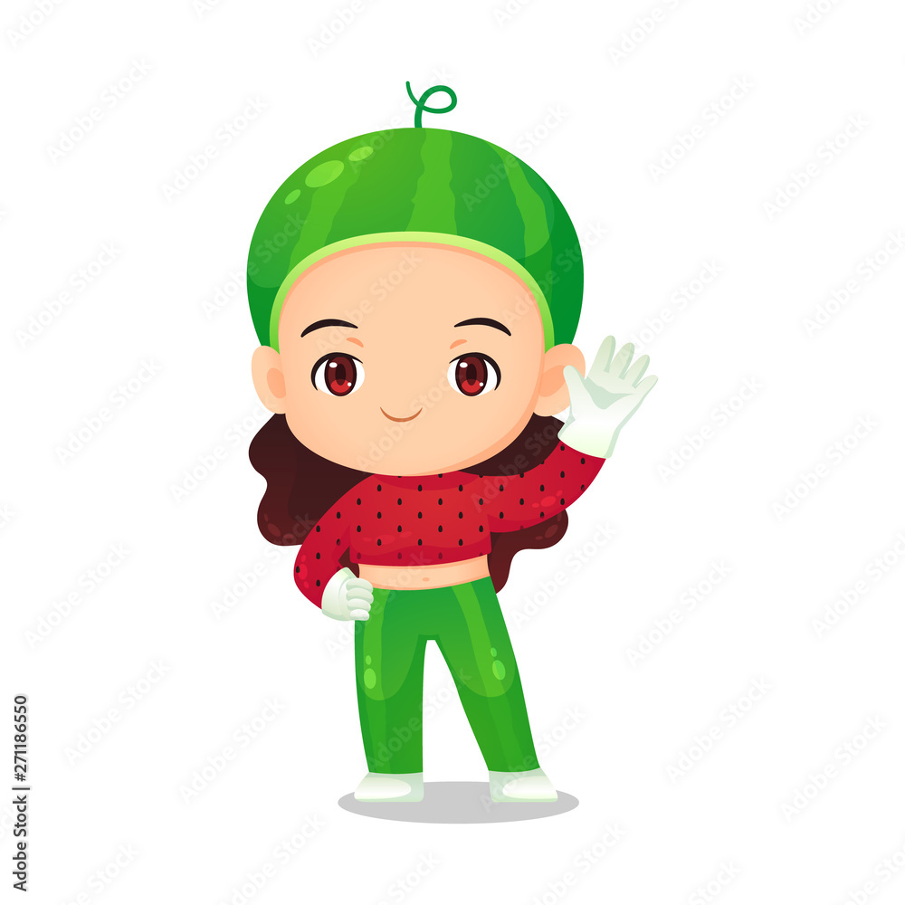 Cute Character watermelon girl vecter for illustration Cute Character watermelon girl vecter for illustration