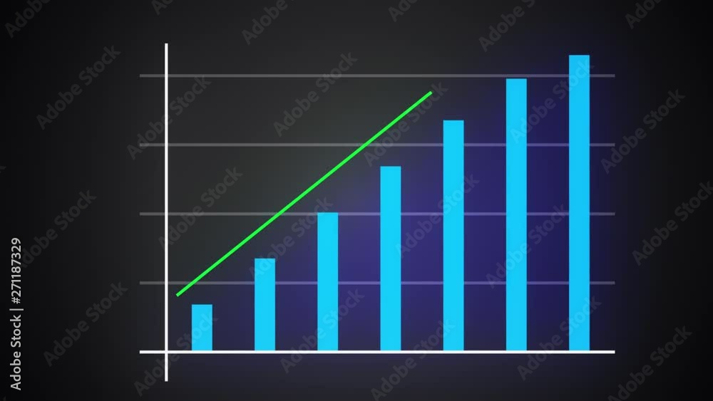 Growing bar graph with rising arrow, financial forecast graph, 3d render computer generated background