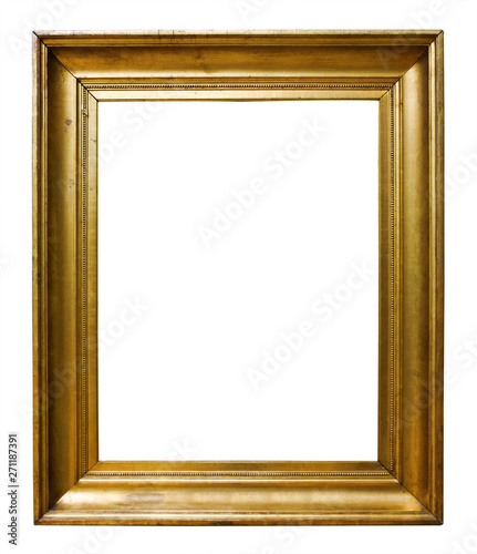 Picture gold wooden ornate frame for design on isolated background