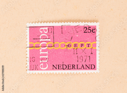 THE NETHERLANDS 1971: A stamp printed in the Netherlands shows the Netherlands and it's place in Europe, circa 1971