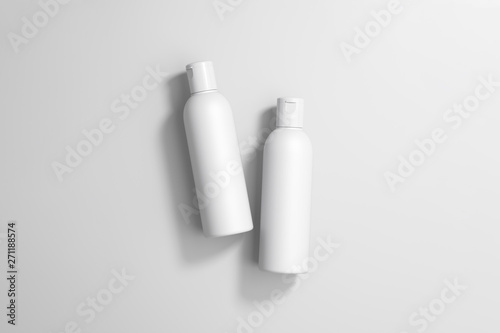 White plastic Cosmetic bottles, body care packaging. Mock up. High resolution.