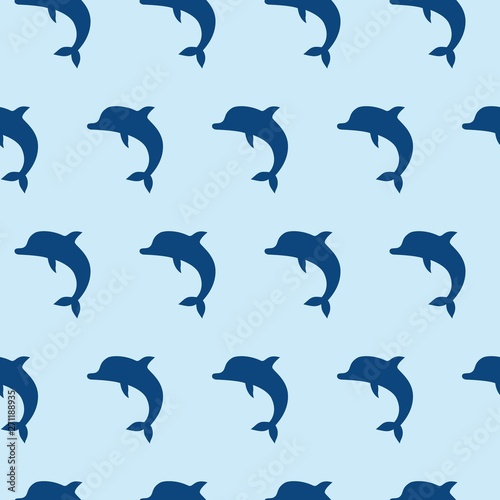 Vector seamless pattern with cute jumping dolphins on blue background