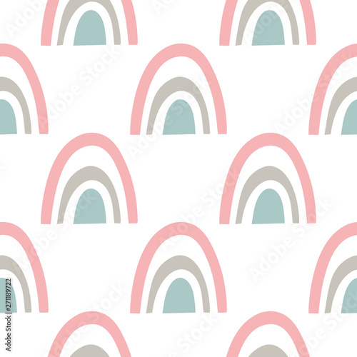 Seamless pattern with hand drawn rainbows with chalk texture. Childish texture for fabric, textile, apparel. Vector background 