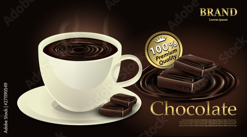 Hot Chocolate drink with cup and Brown background, vector illustration