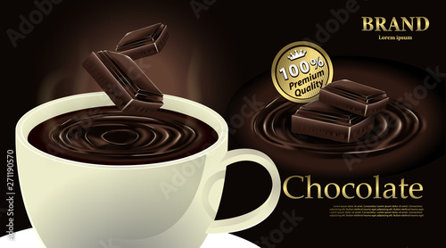 Hot Chocolate drink with cup and Brown background, vector illustration