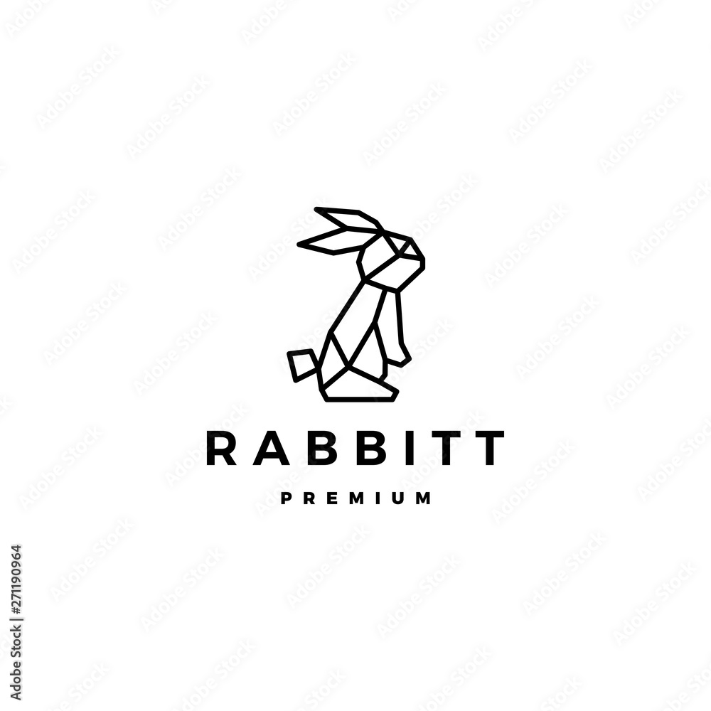 geometric rabbit hare bunny logo vector icon origami illustration