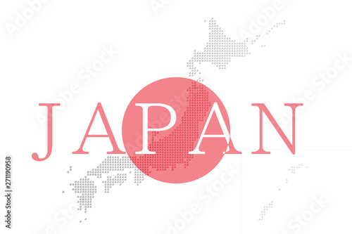 Japanese flag and Japan map composed of three-dimensional dots.  日本国旗と立体的なドットで構成された日本地図