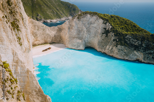 Fototapeta Naklejka Na Ścianę i Meble -  Panoramic photo of Wreck ship beach Navagio. Zakynthos Island, Greece