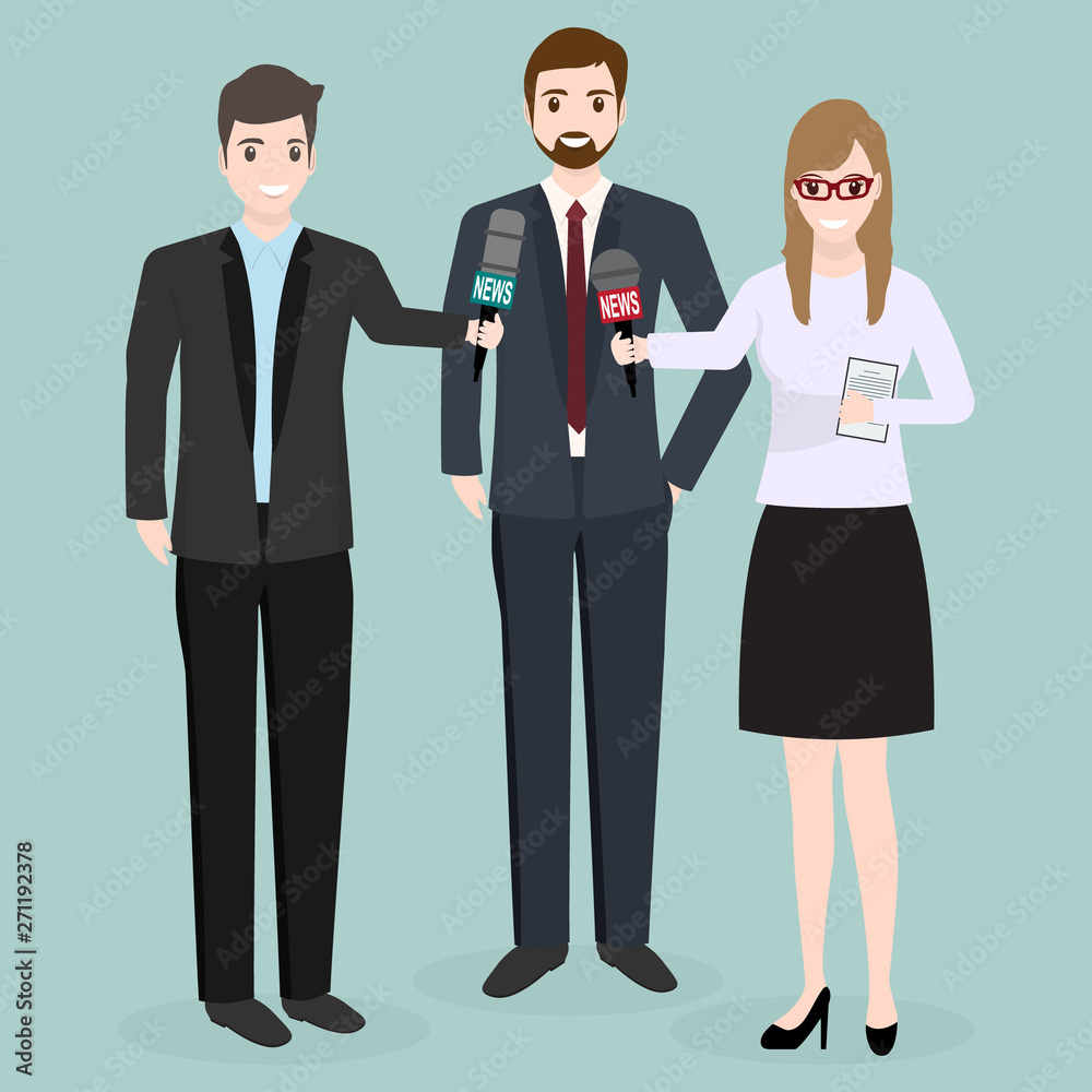 Journalist with hand holding microphone icon illustration Journalist with hand holding microphone icon illustration