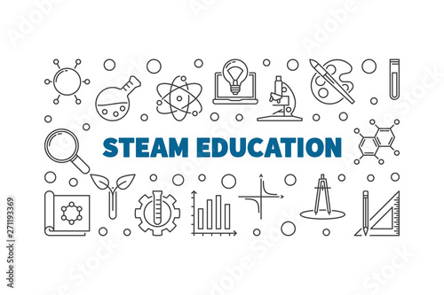 STEAM Education concept outline horizontal banner on white background. Vector illustration © tentacula