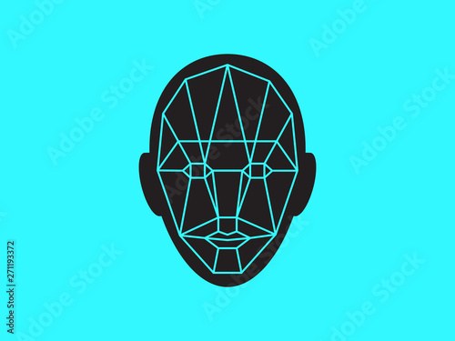 Icon of identity biometric verification sign. Face recognition system. Scanning grid tehnology vector symbol.