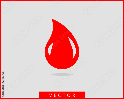 Red blood drop vector icon isolated on white background.