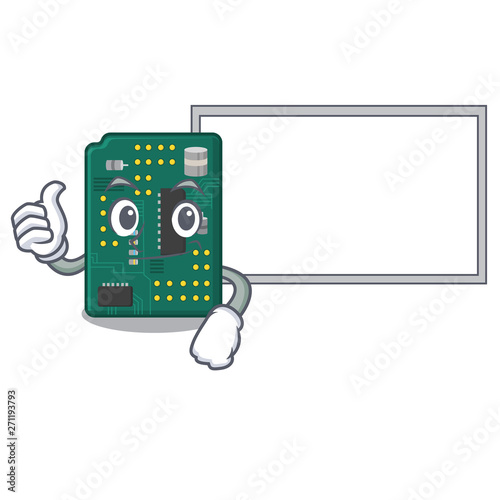 Thumbs up with board circuit board pcb isolated with mascot