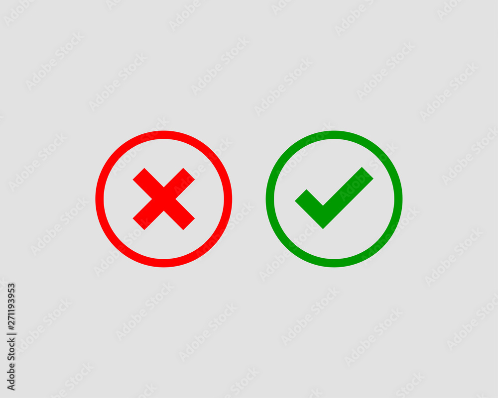 Cross and check mark icon vector symbol set. Cross and check mark icon vector symbol set.