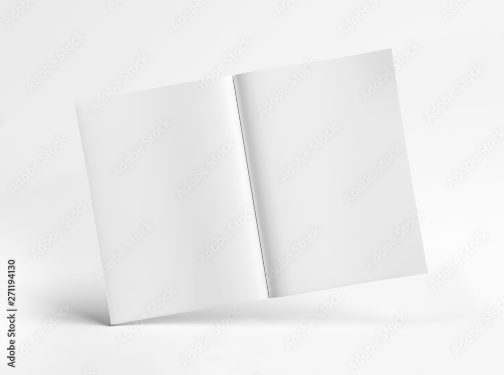 Blank A4 floating magazine Mockup isolated on white background 3D rendering
