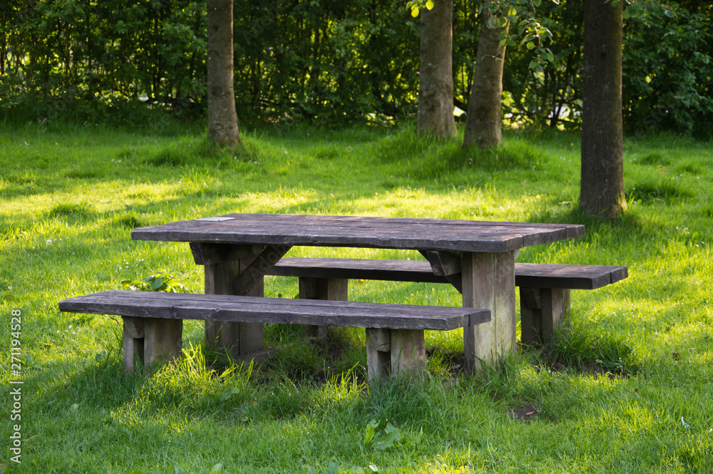 picnic tables and trees