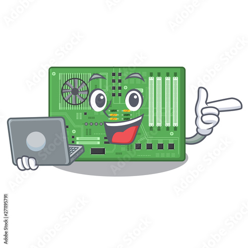 With laptop motherboard isolated with in the characater photo