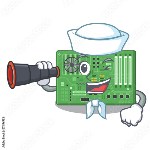 Sailor with binocular motherboard in the a computer cartoon