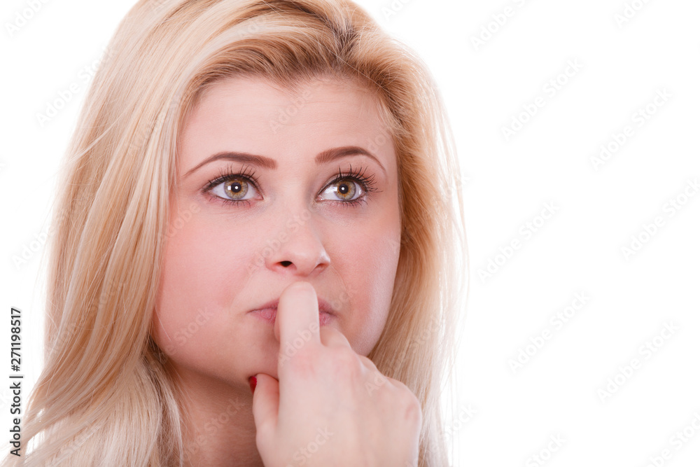 Attractive blonde woman thinking and contemplating Attractive blonde woman thinking and contemplating
