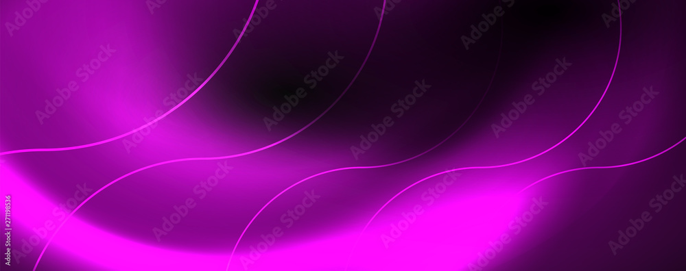 Dark abstract background with bright color neon lights and lines. Glowing background