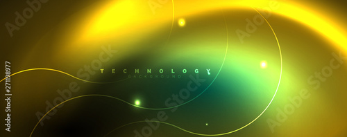 Shiny neon lines template - northern lights glowing blur lines. Futuristic style glow neon 80s disco club or night party techno template