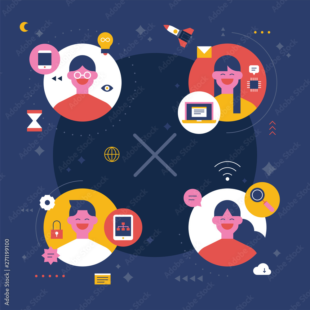 People who communicate on the Internet with a network concept. flat design style minimal vector illustration People who communicate on the Internet with a network concept. flat design style minimal vector illustration