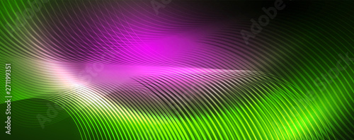 Shiny neon lines template - northern lights glowing blur lines. Futuristic style glow neon 80s disco club or night party techno template