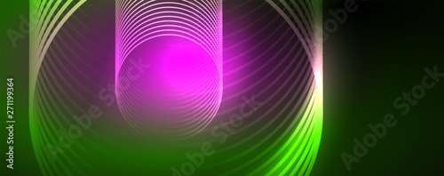 Shiny neon lines template - northern lights glowing blur lines. Futuristic style glow neon 80s disco club or night party techno template