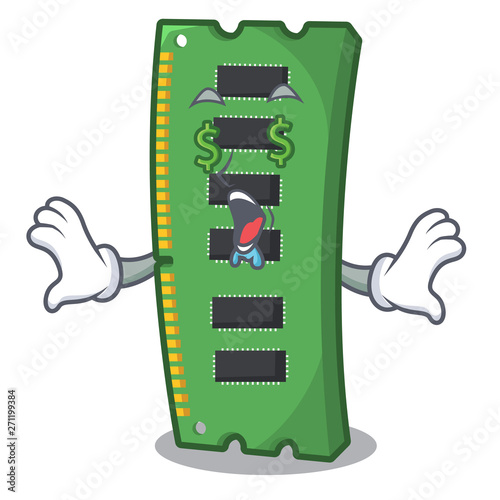 Money eye RAM memory card above cartoon table