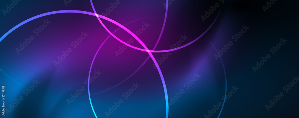 Trendy neon blue abstract design with waves and circles. Neon light glowing effect. Abstract digital background. Trendy neon blue abstract design with waves and circles. Neon light glowing effect. Abstract digital background.