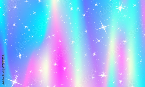 Unicorn rainbow background. Holographic sky