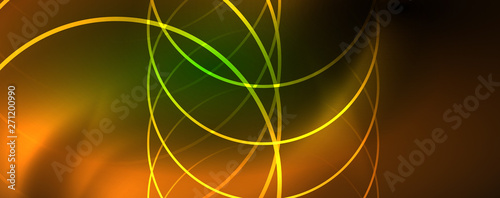 Shiny neon lines template - northern lights glowing blur lines. Futuristic style glow neon 80s disco club or night party techno template