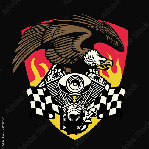 bald eagle hold the motorcycle engine