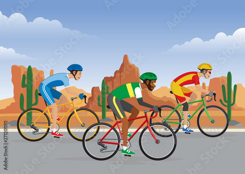 bicycle race in the road with desert background