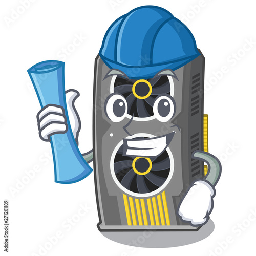 Architect video graphics card isolated with cartoon