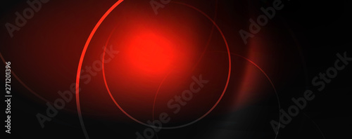 Dark abstract background with bright color neon lights and lines. Glowing background