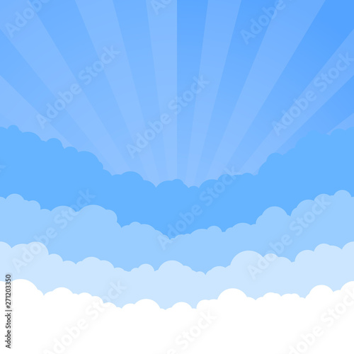 Clouds sky with retro style sunrise. Skyline texture. Sky background. Paper clouds layers. Vector illustration