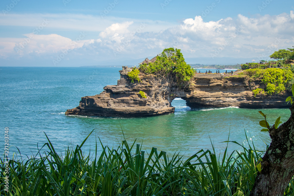 Seascape on the island of Bali with views of the rock and the ocean in the temple of Uluwatu