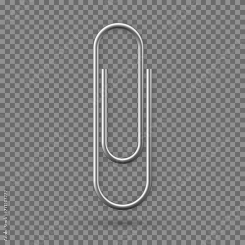 Realistic Paperclip icon. Paper clip attachment with shadow. Attach file business document. Vector illustration isolated on transparent background