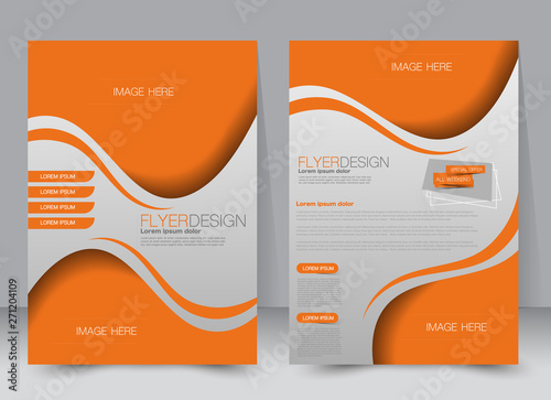 Flyer template. Business brochure. Editable A4 poster for design, education, presentation, website, magazine cover. Orange color.