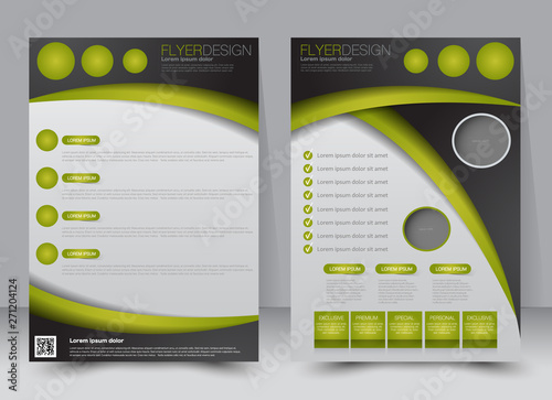 Flyer template. Business brochure. Editable A4 poster for design, education, presentation, website, magazine cover. Green and black color.