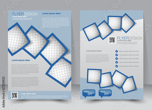 Flyer template. Business brochure. Editable A4 poster for design, education, presentation, website, magazine cover. Blue color.