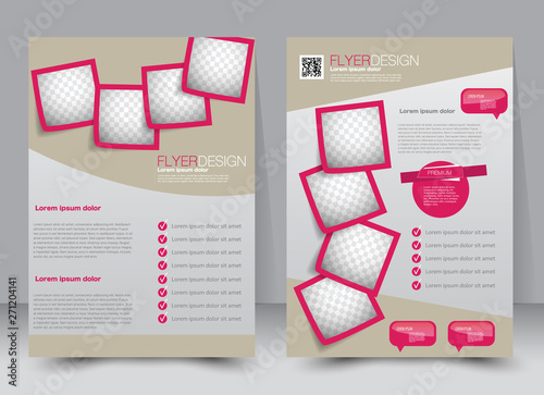 Flyer template. Business brochure. Editable A4 poster for design, education, presentation, website, magazine cover. Pink and brown color.