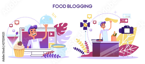 Food blogger concept. Cooking on a camera