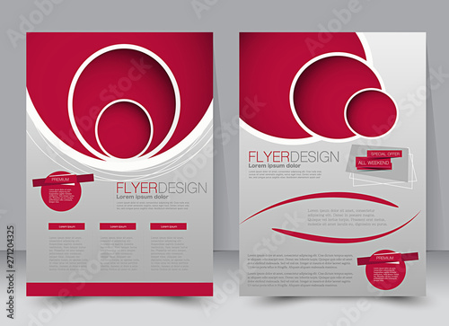 Brochure template. Business flyer. Editable A4 poster for design, education, presentation, website, magazine cover. Red color.