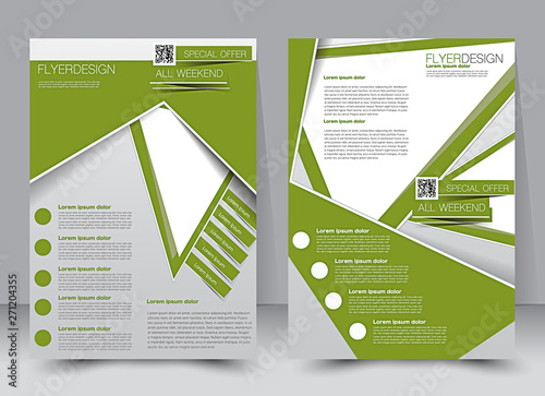 Brochure template. Business flyer. Editable A4 poster for design, education, presentation, website, magazine cover. Green color.